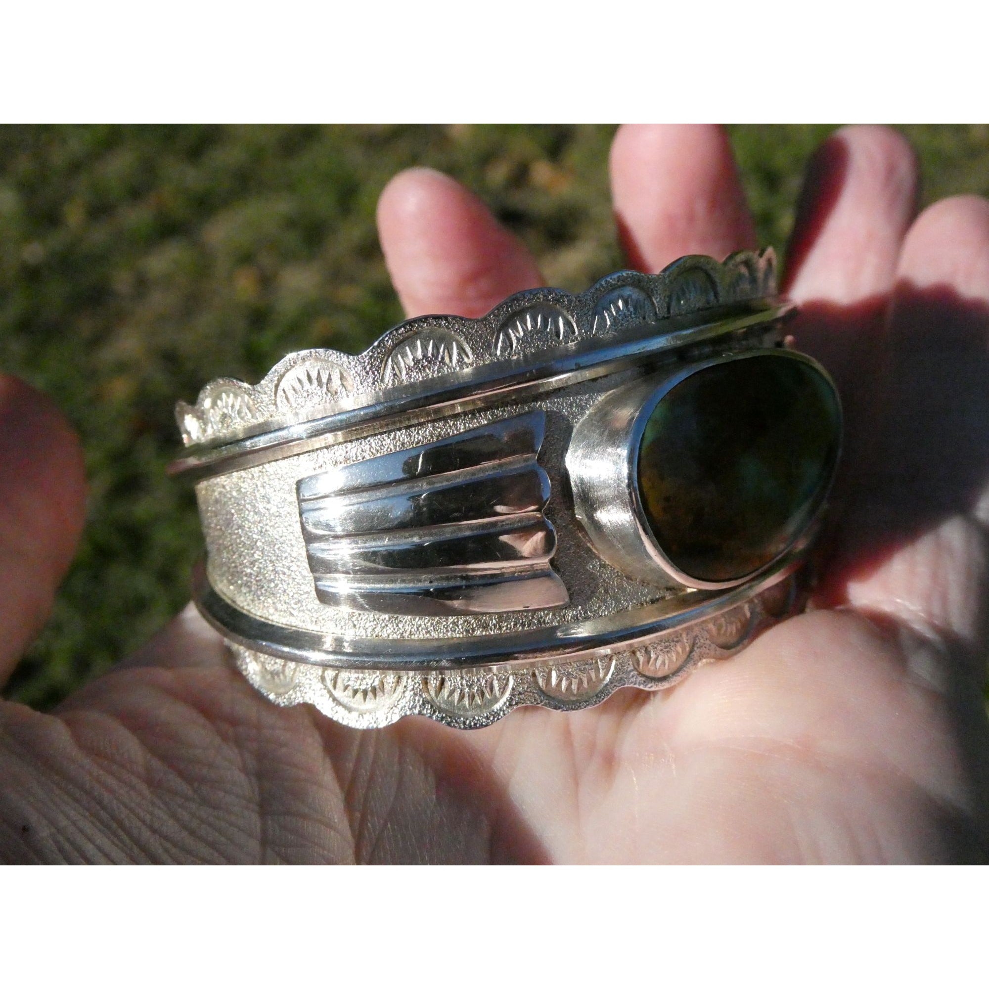 Southwestern Blu Signed Sterling Silver Turquoise Cuff Bracelet 65.5g 6.75 Inch