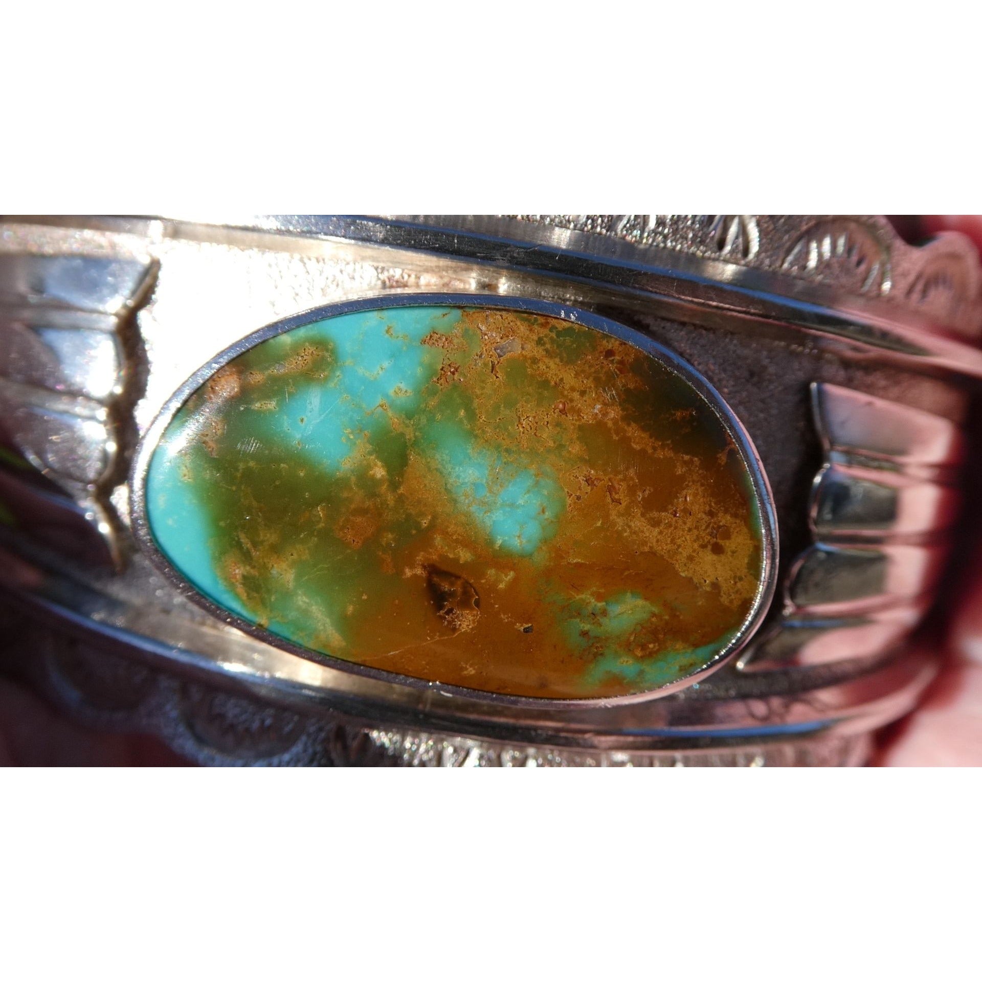 Southwestern Blu Signed Sterling Silver Turquoise Cuff Bracelet 65.5g 6.75 Inch