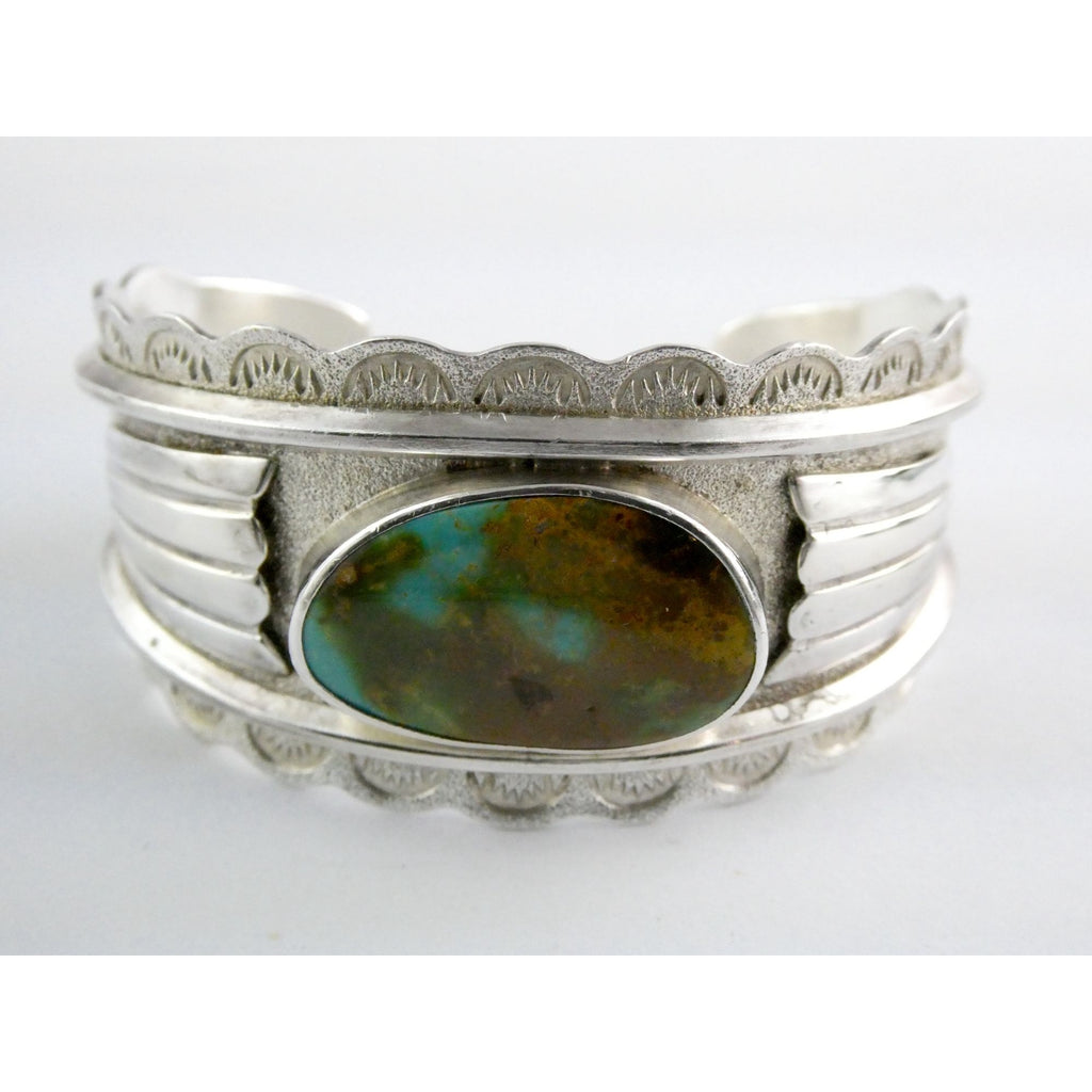 Southwestern Blu Signed Sterling Silver Turquoise Cuff Bracelet 65.5g 6.75 Inch