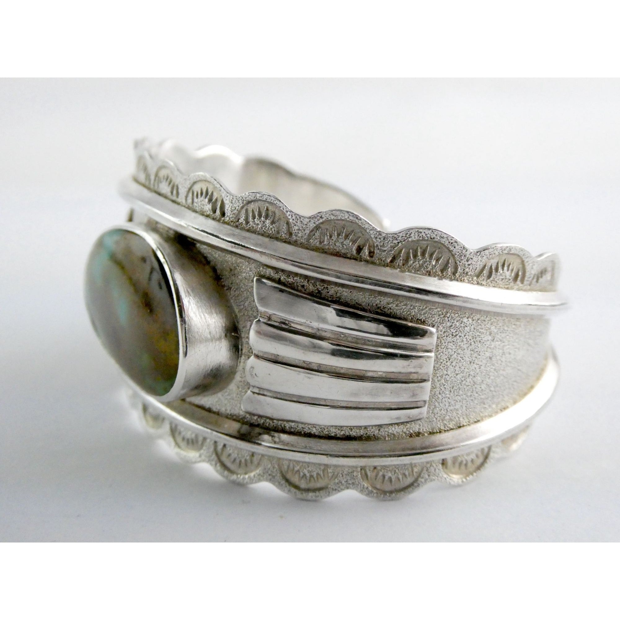 Southwestern Blu Signed Sterling Silver Turquoise Cuff Bracelet 65.5g 6.75 Inch