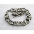 Antique Sterling Silver Figural Lion Charm on Chased Chain Link Bracelet 6.5 In