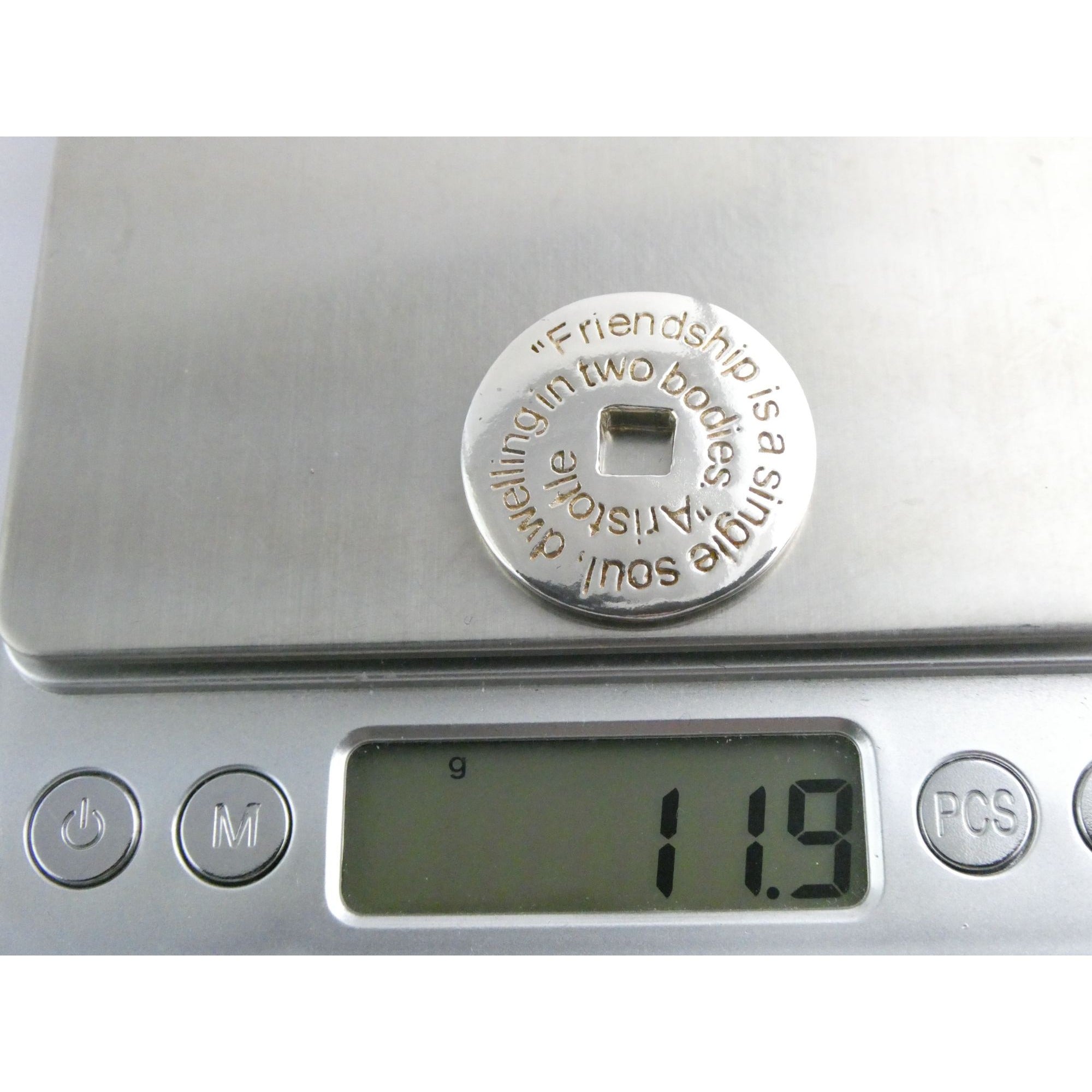 Sterling Silver Friendship is a Single Soul Dwelling in Two Bodies Pendant 11.9g