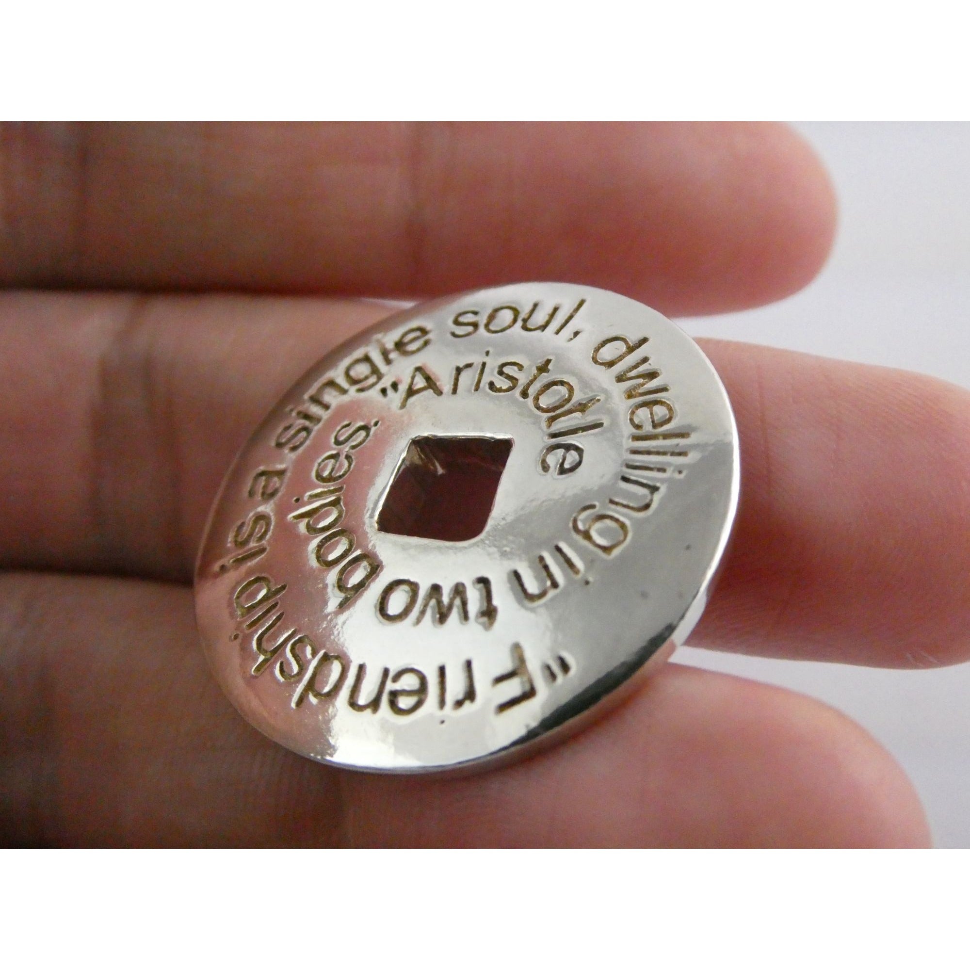 Sterling Silver Friendship is a Single Soul Dwelling in Two Bodies Pendant 11.9g