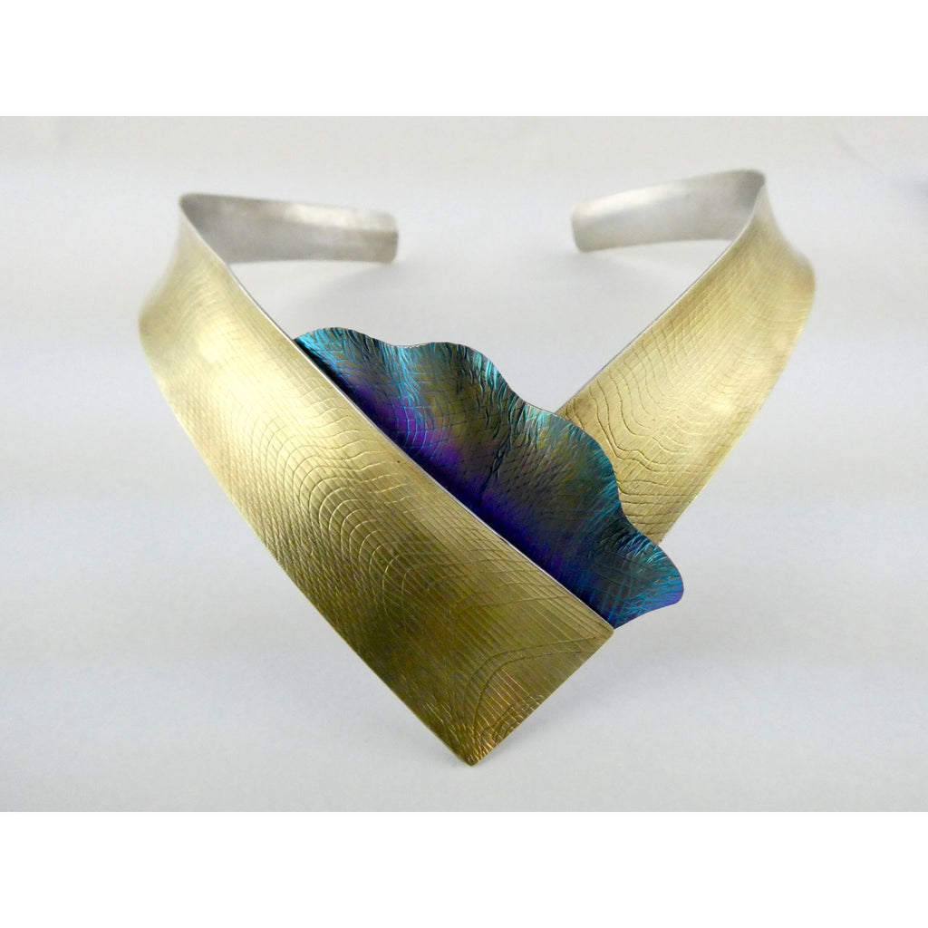 Vintage Abstract Niobium Sterling Silver Gold Fill Freeform Choker Necklace 18In