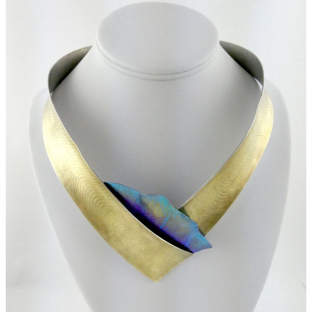 Vintage Abstract Niobium Sterling Silver Gold Fill Freeform Choker Necklace 18In
