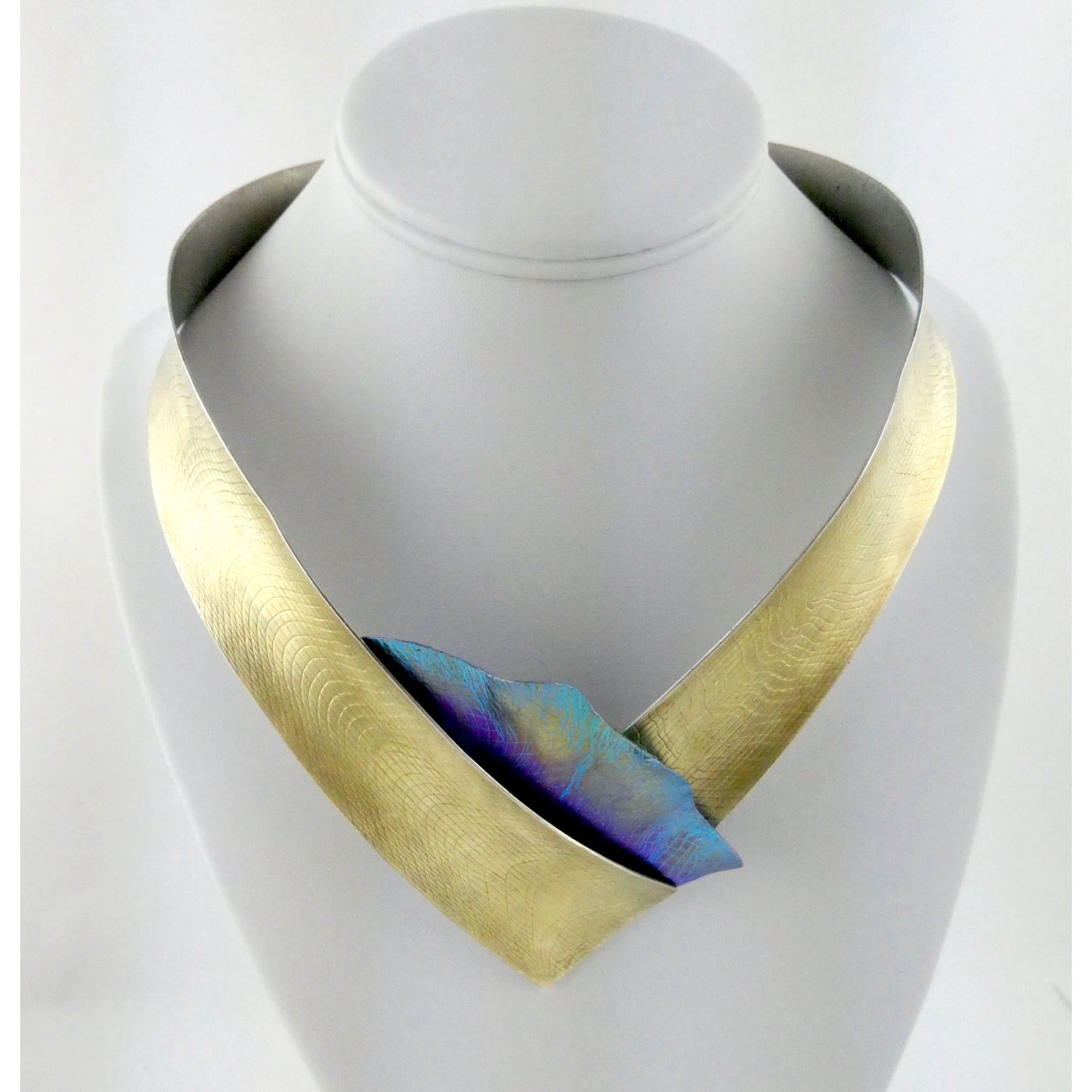 Vintage Abstract Niobium Sterling Silver Gold Fill Freeform Choker Necklace 18In
