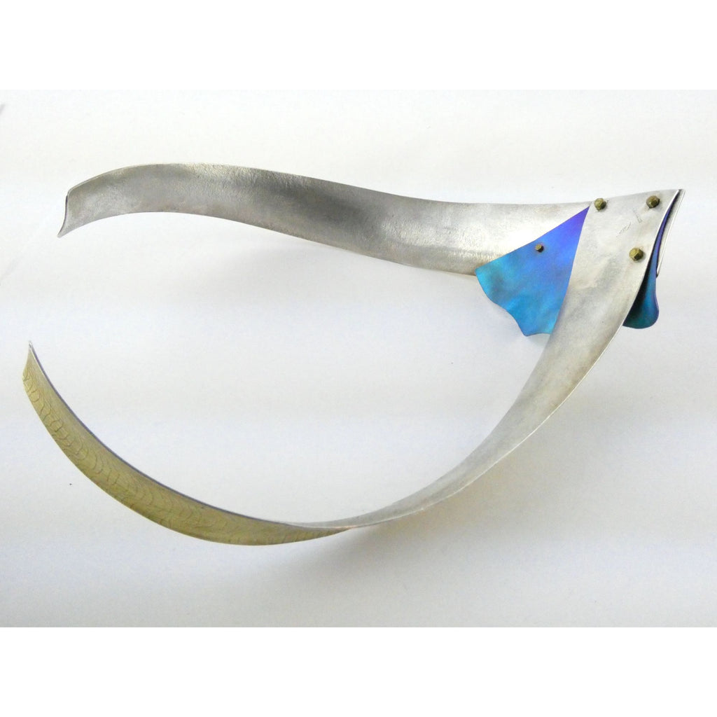 Vintage Abstract Niobium Sterling Silver Gold Fill Freeform Choker Necklace 18In
