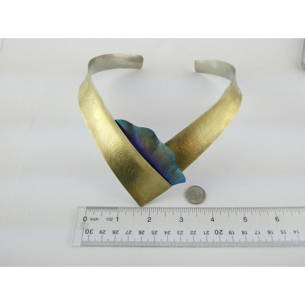 Vintage Abstract Niobium Sterling Silver Gold Fill Freeform Choker Necklace 18In