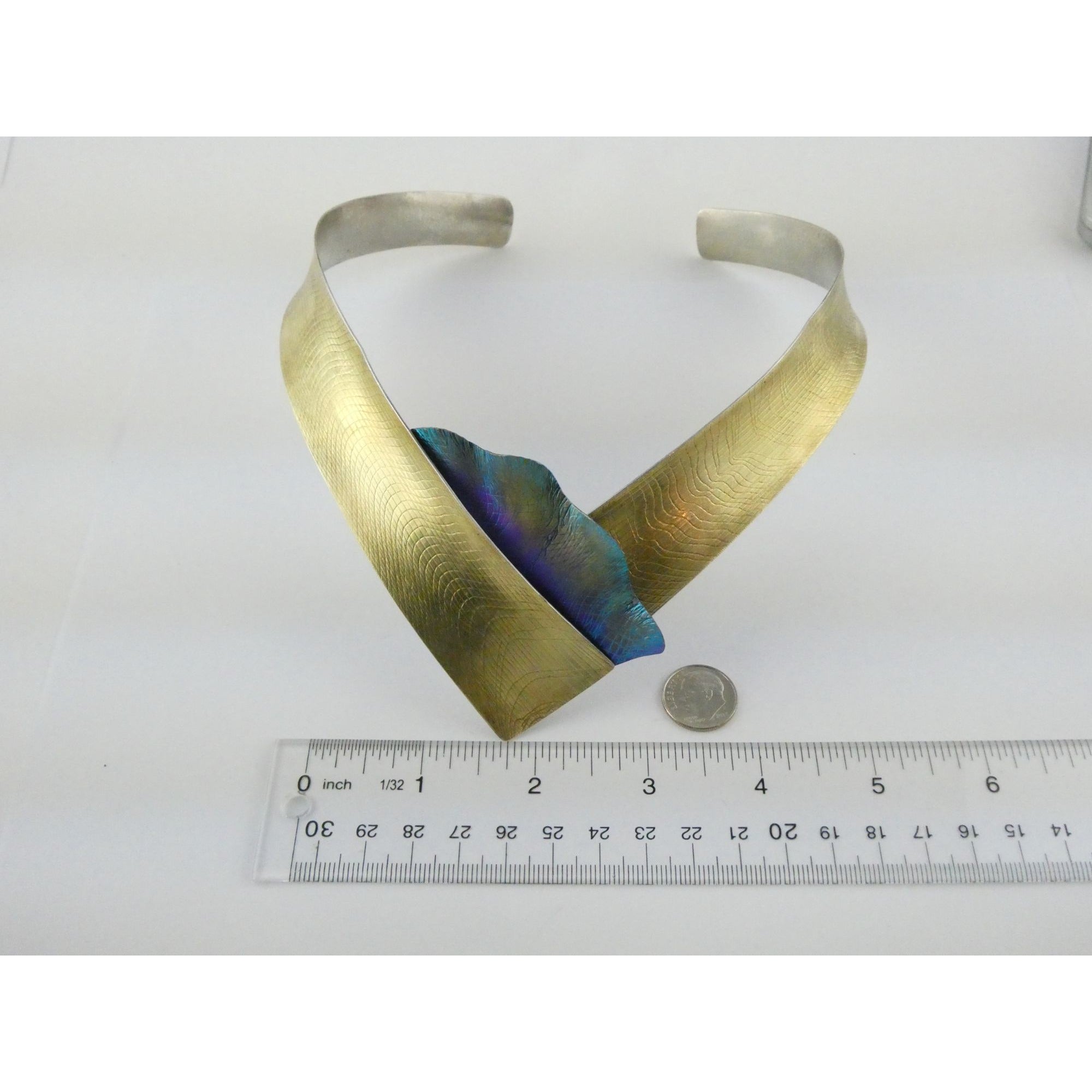 Vintage Abstract Niobium Sterling Silver Gold Fill Freeform Choker Necklace 18In