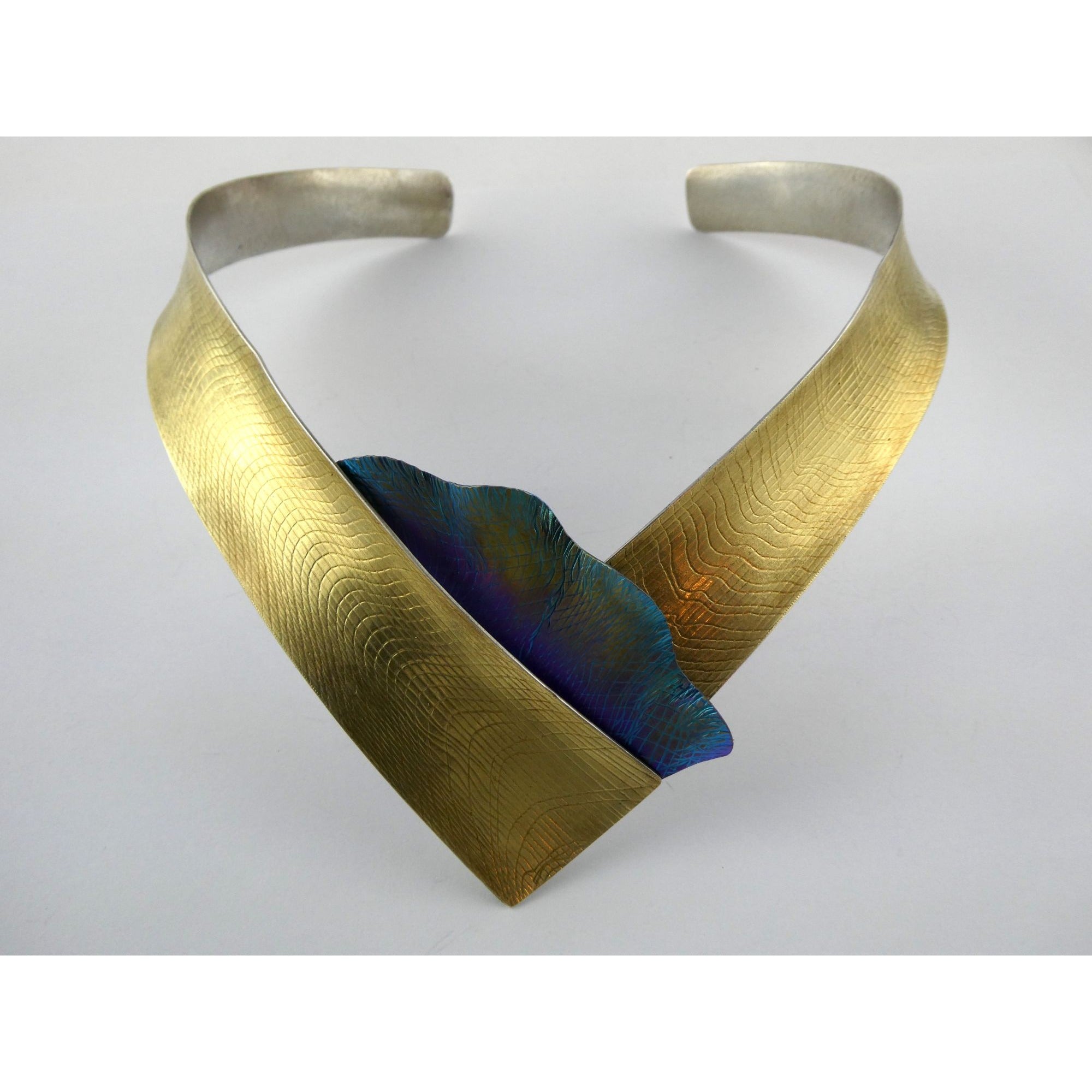 Vintage Abstract Niobium Sterling Silver Gold Fill Freeform Choker Necklace 18In