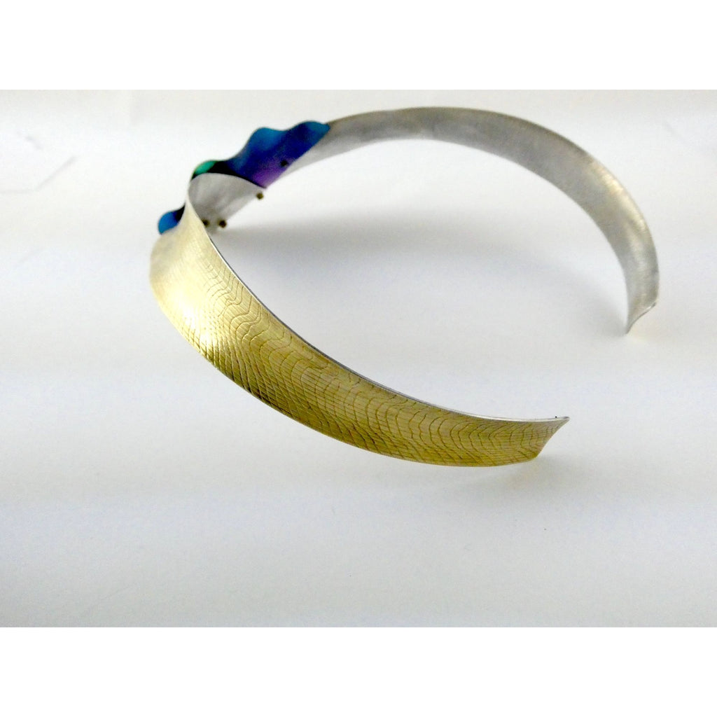 Vintage Abstract Niobium Sterling Silver Gold Fill Freeform Choker Necklace 18In