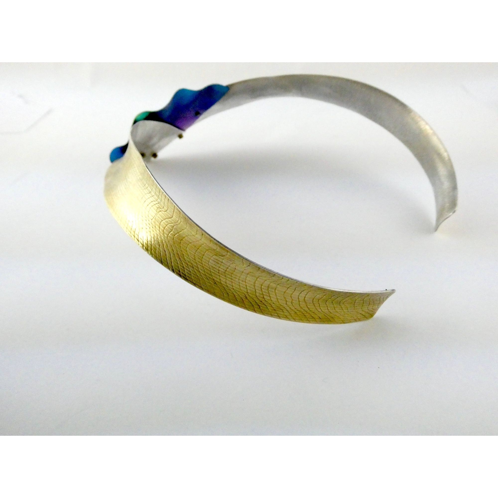 Vintage Abstract Niobium Sterling Silver Gold Fill Freeform Choker Necklace 18In