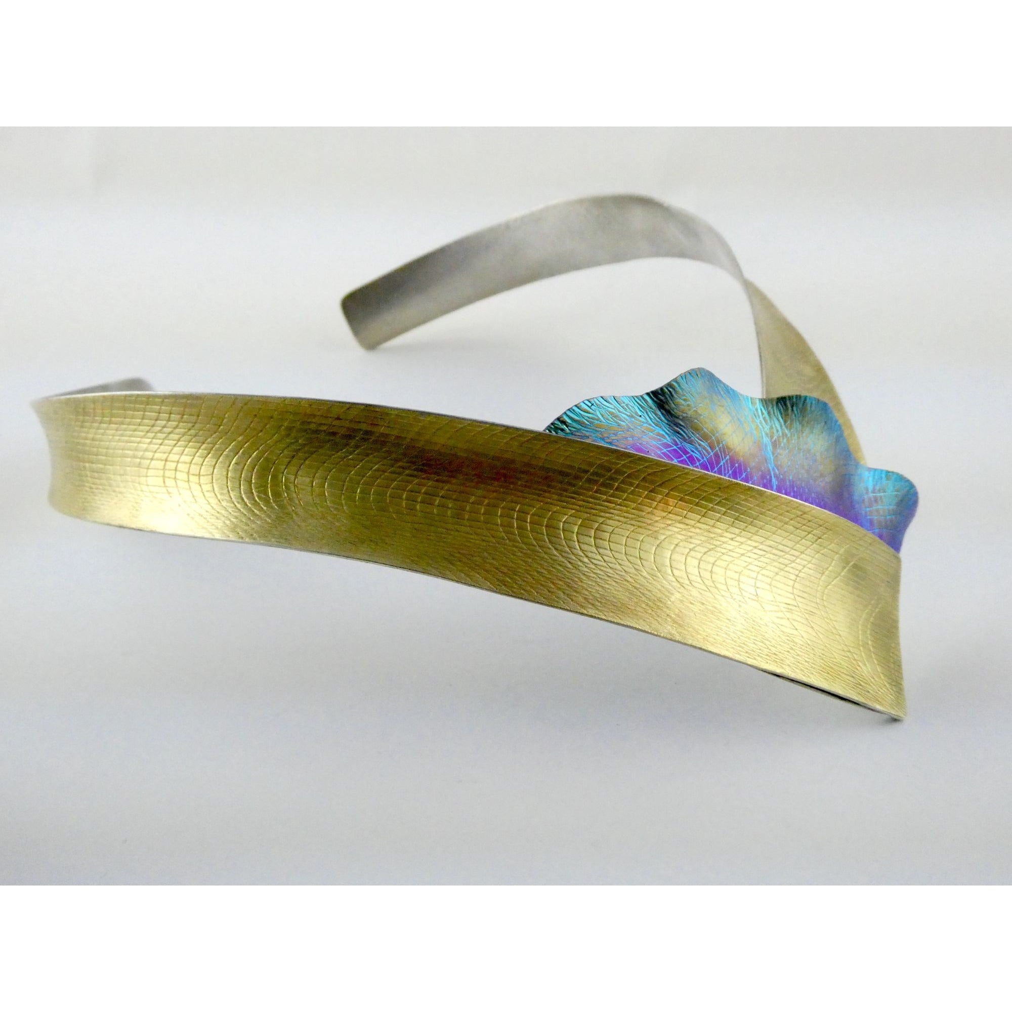 Vintage Abstract Niobium Sterling Silver Gold Fill Freeform Choker Necklace 18In