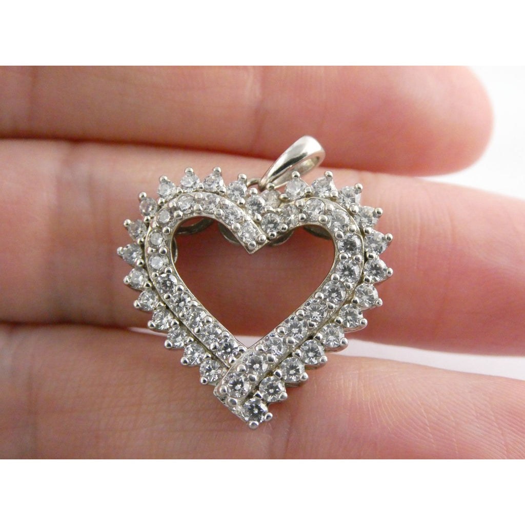 SUN Sterling Silver White Crystal Encrusted Heart Pendant 4g 23mm Length