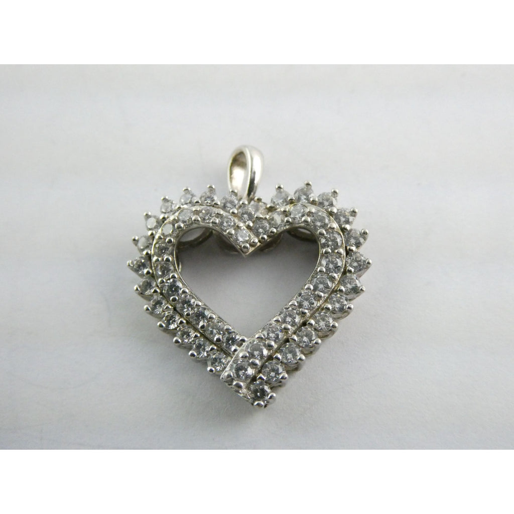 SUN Sterling Silver White Crystal Encrusted Heart Pendant 4g 23mm Length