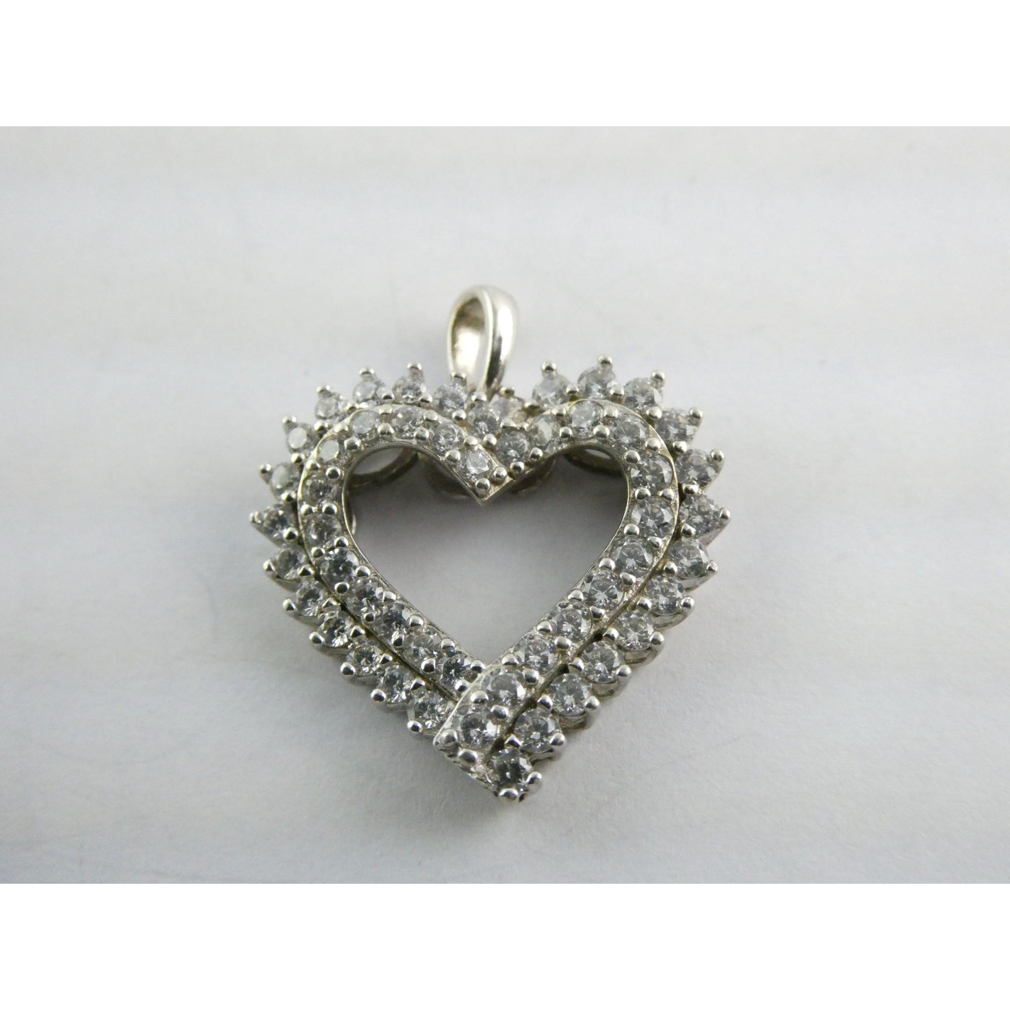 SUN Sterling Silver White Crystal Encrusted Heart Pendant 4g 23mm Length