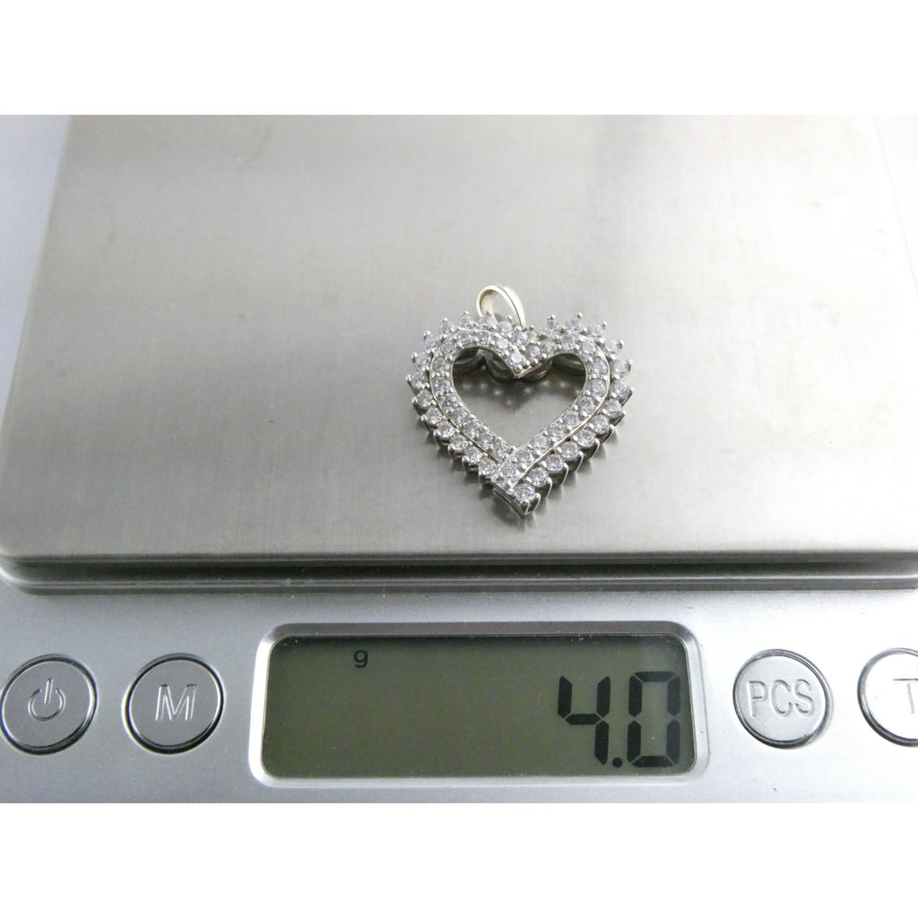 SUN Sterling Silver White Crystal Encrusted Heart Pendant 4g 23mm Length