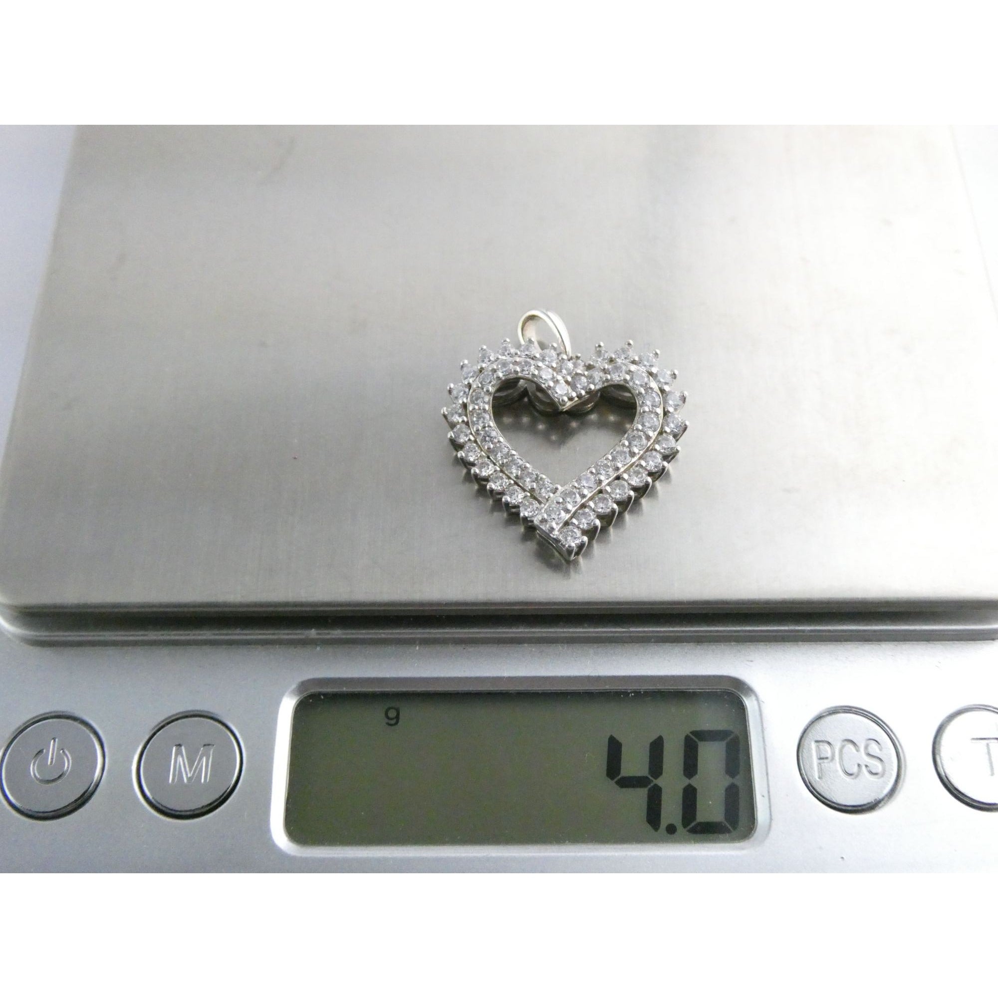SUN Sterling Silver White Crystal Encrusted Heart Pendant 4g 23mm Length