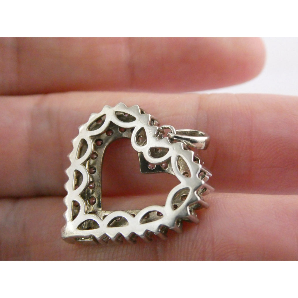 SUN Sterling Silver White Crystal Encrusted Heart Pendant 4g 23mm Length