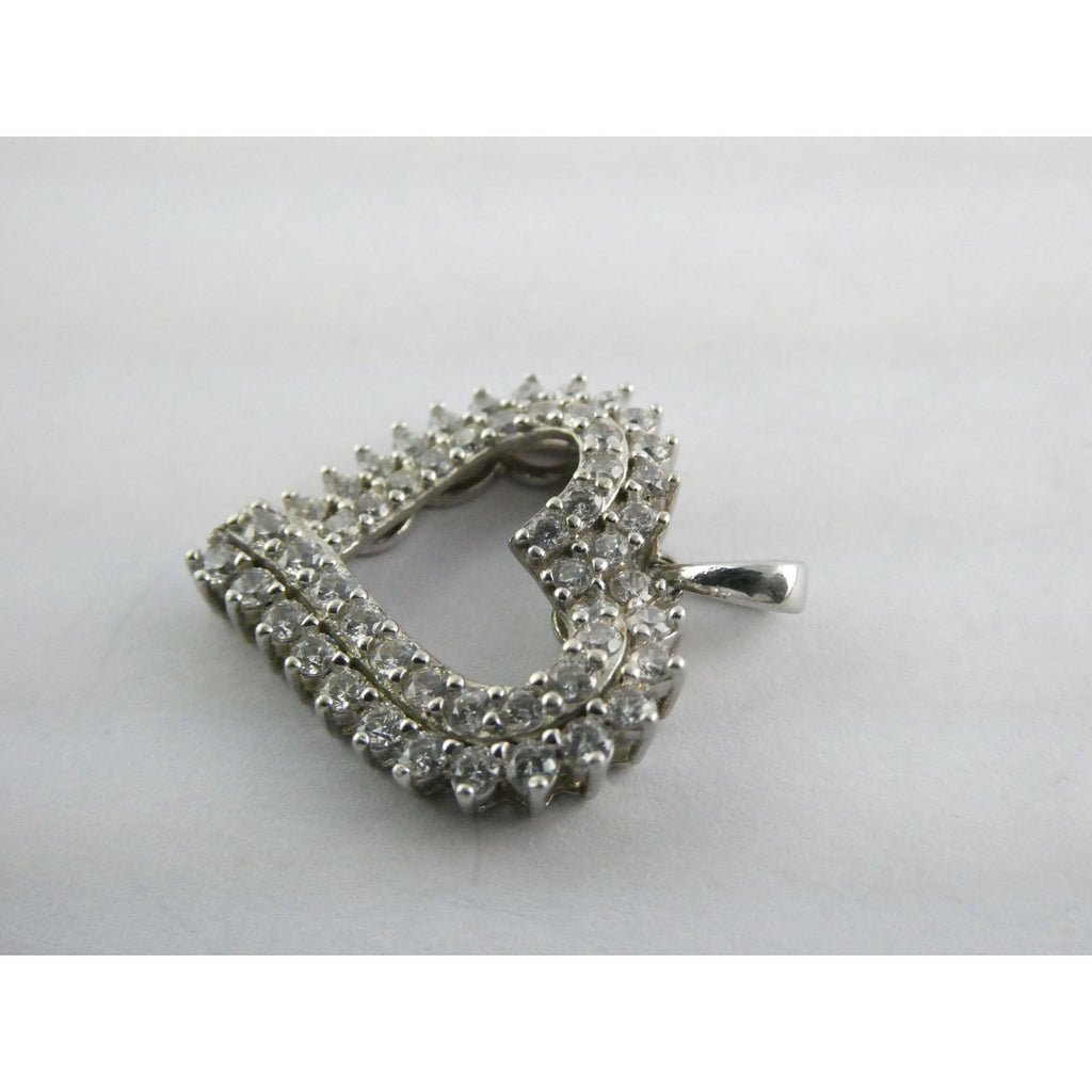 SUN Sterling Silver White Crystal Encrusted Heart Pendant 4g 23mm Length