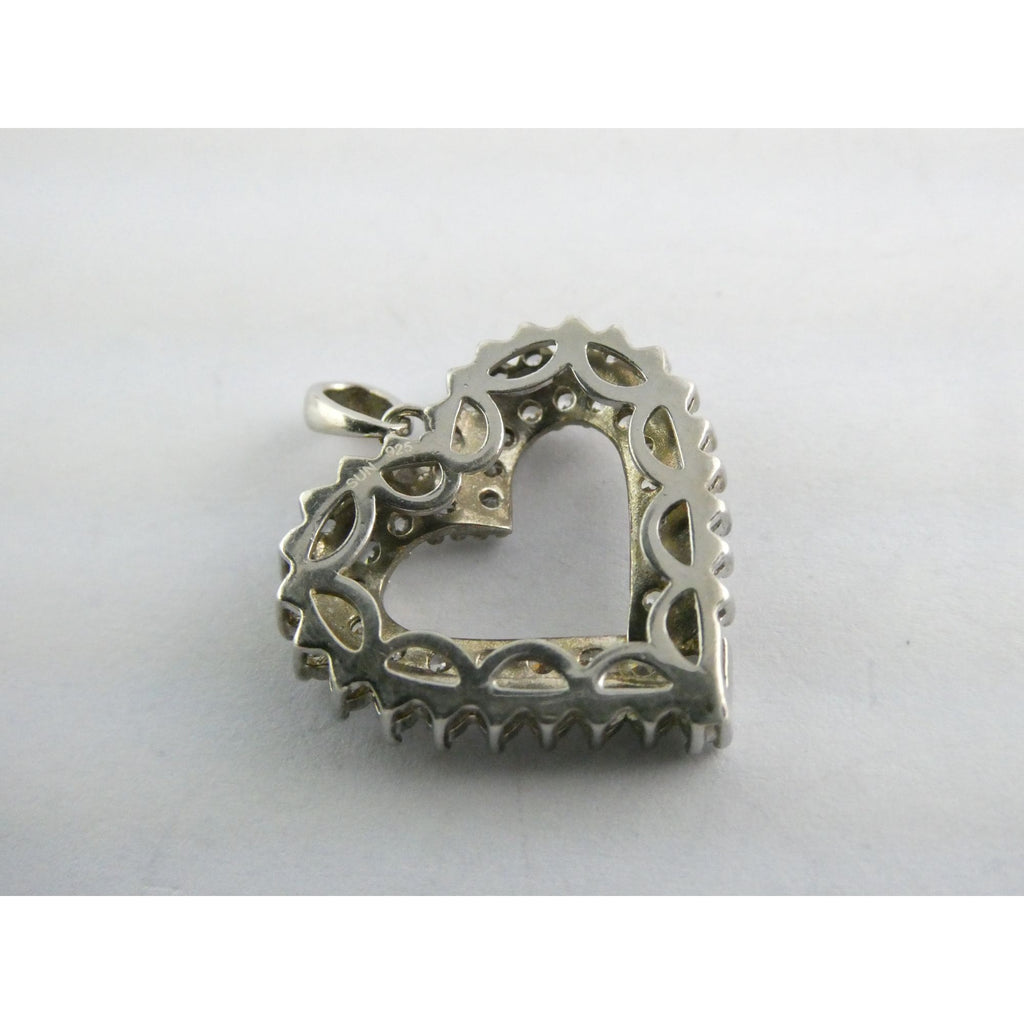 SUN Sterling Silver White Crystal Encrusted Heart Pendant 4g 23mm Length