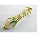 Antique 14k Yellow Gold Green Enameled Leaves and Seed Pearl Bar Pin Brooch 2.5g