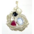Artisan Fine Silver Wire Wrapped Topaz Ruby Sapphire and Moonstone Pendant 999