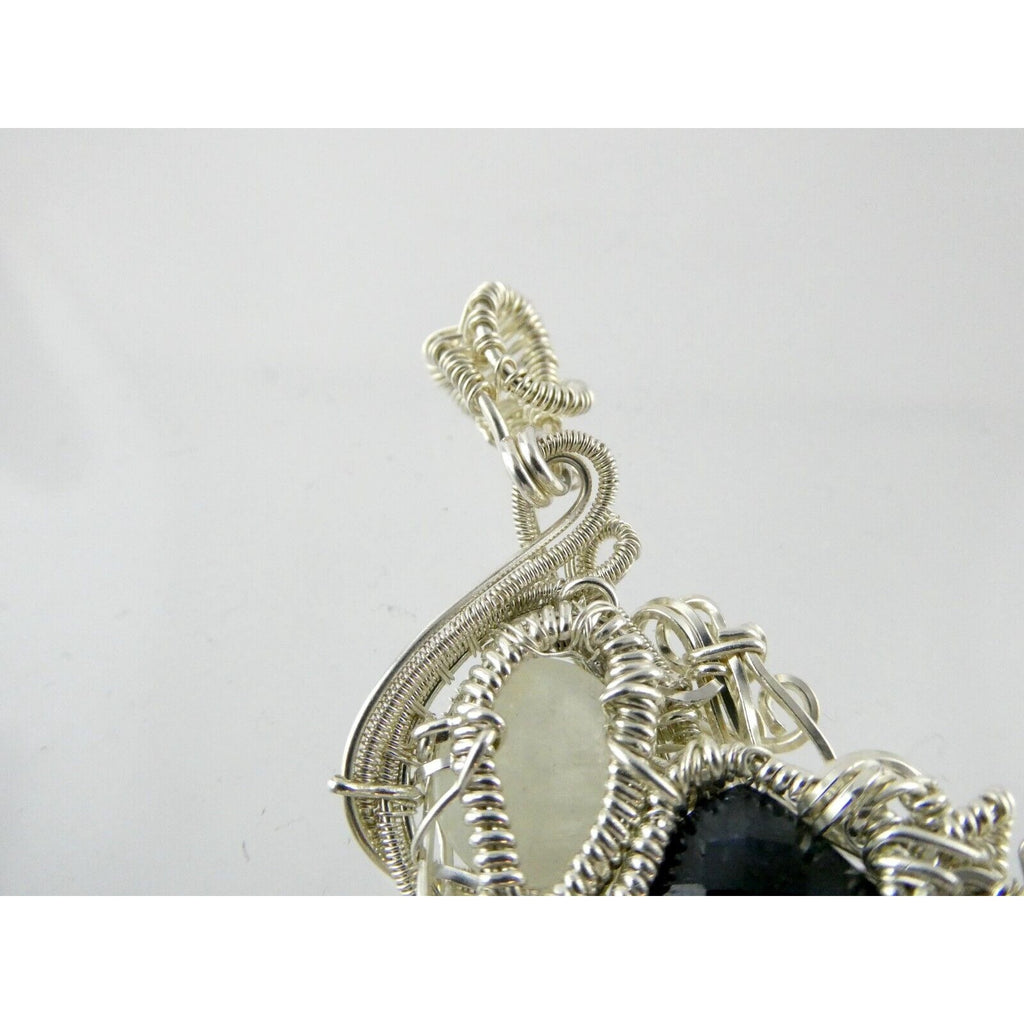 Artisan Fine Silver Wire Wrapped Topaz Ruby Sapphire and Moonstone Pendant 999