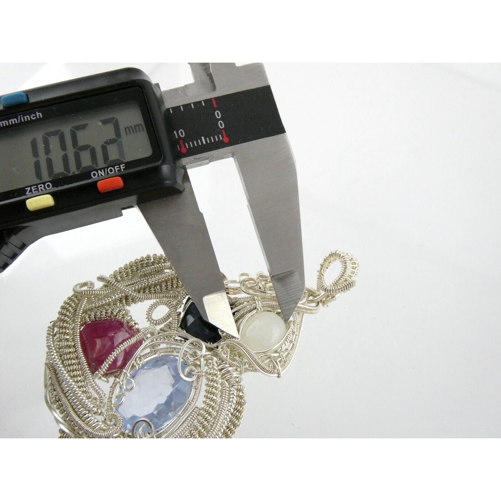 Artisan Fine Silver Wire Wrapped Topaz Ruby Sapphire and Moonstone Pendant 999