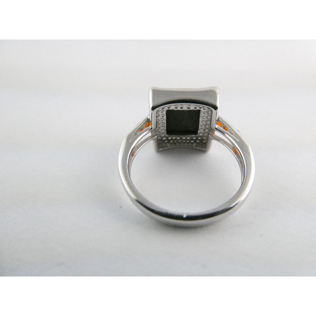 Designer Sterling Silver Quartz Ammolite Doublet with Orange Garnets Ring Size 6