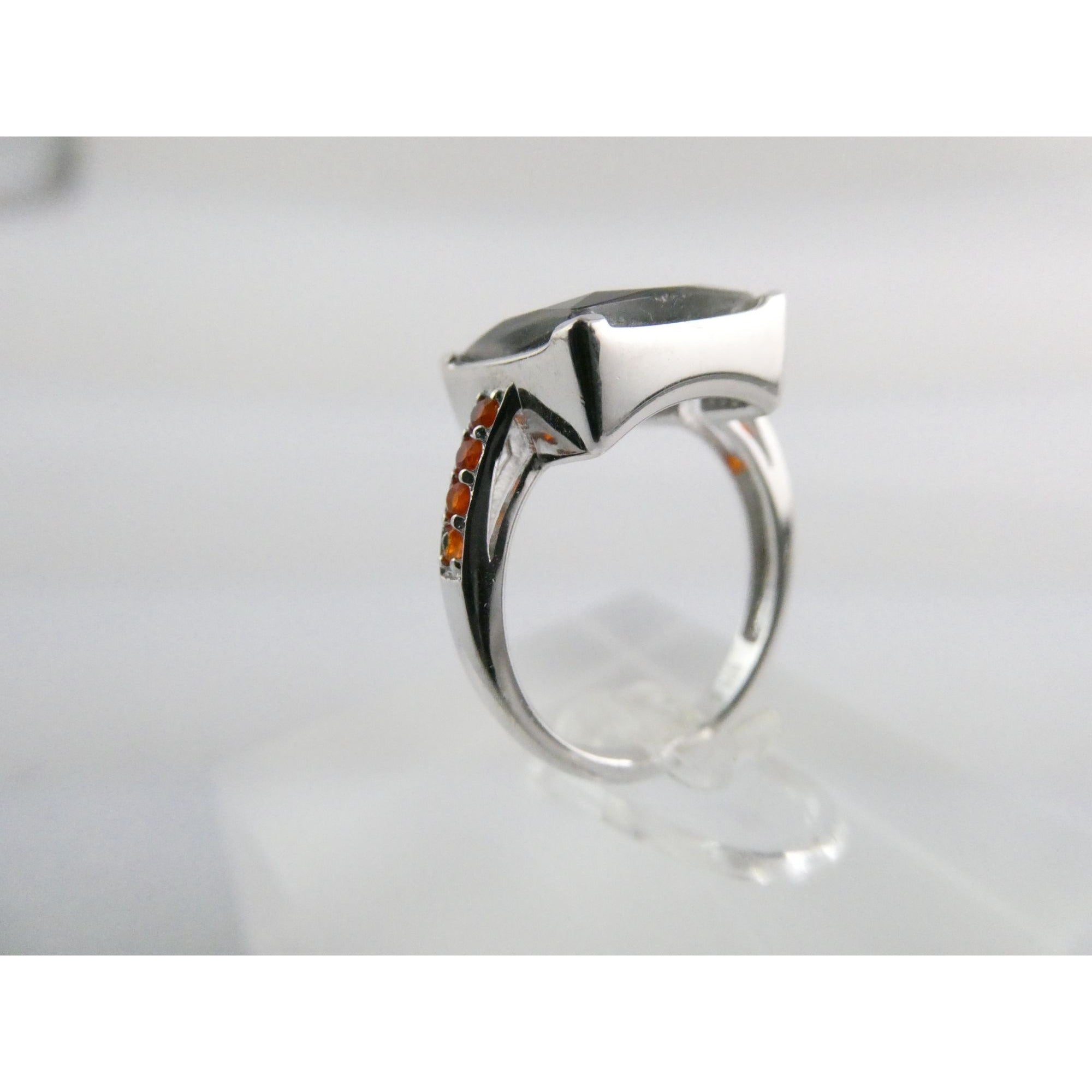 Designer Sterling Silver Quartz Ammolite Doublet with Orange Garnets Ring Size 6