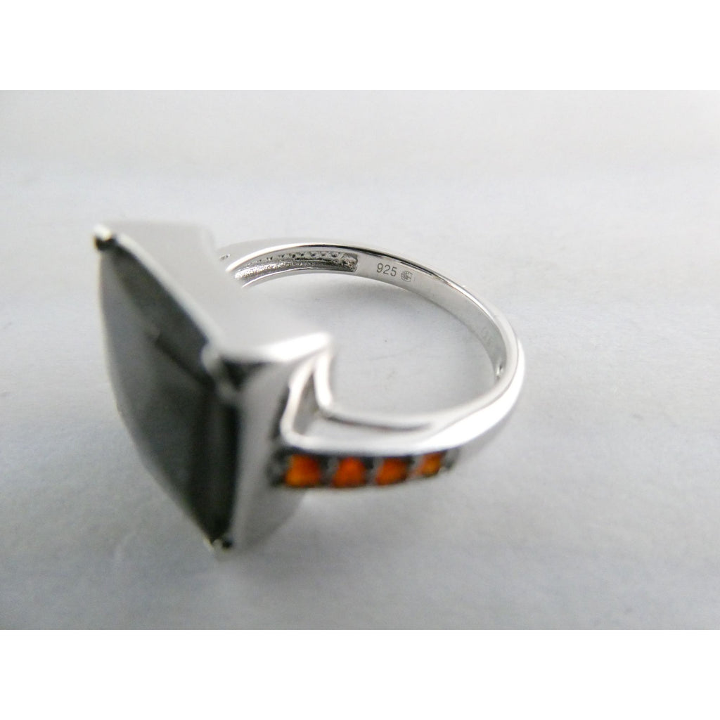 Designer Sterling Silver Quartz Ammolite Doublet with Orange Garnets Ring Size 6