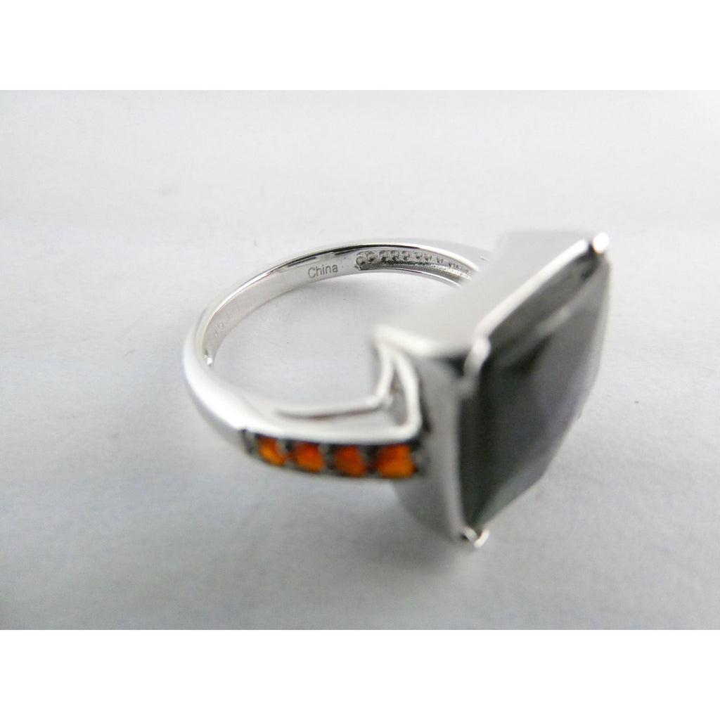 Designer Sterling Silver Quartz Ammolite Doublet with Orange Garnets Ring Size 6