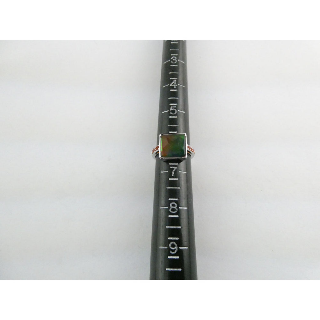 Designer Sterling Silver Quartz Ammolite Doublet with Orange Garnets Ring Size 6