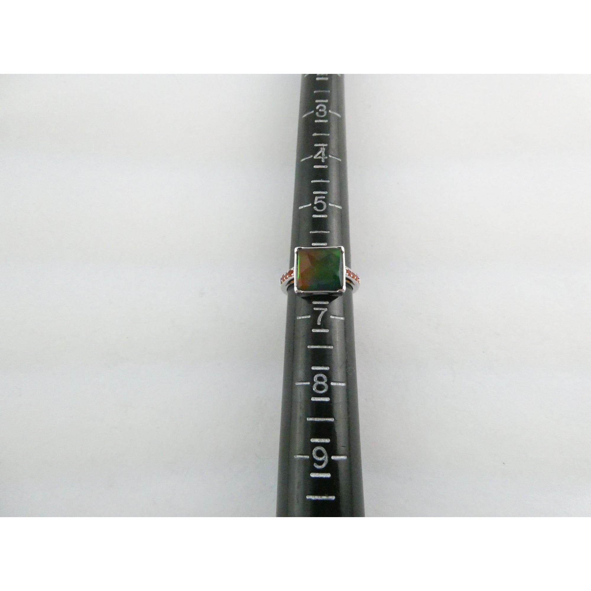 Designer Sterling Silver Quartz Ammolite Doublet with Orange Garnets Ring Size 6