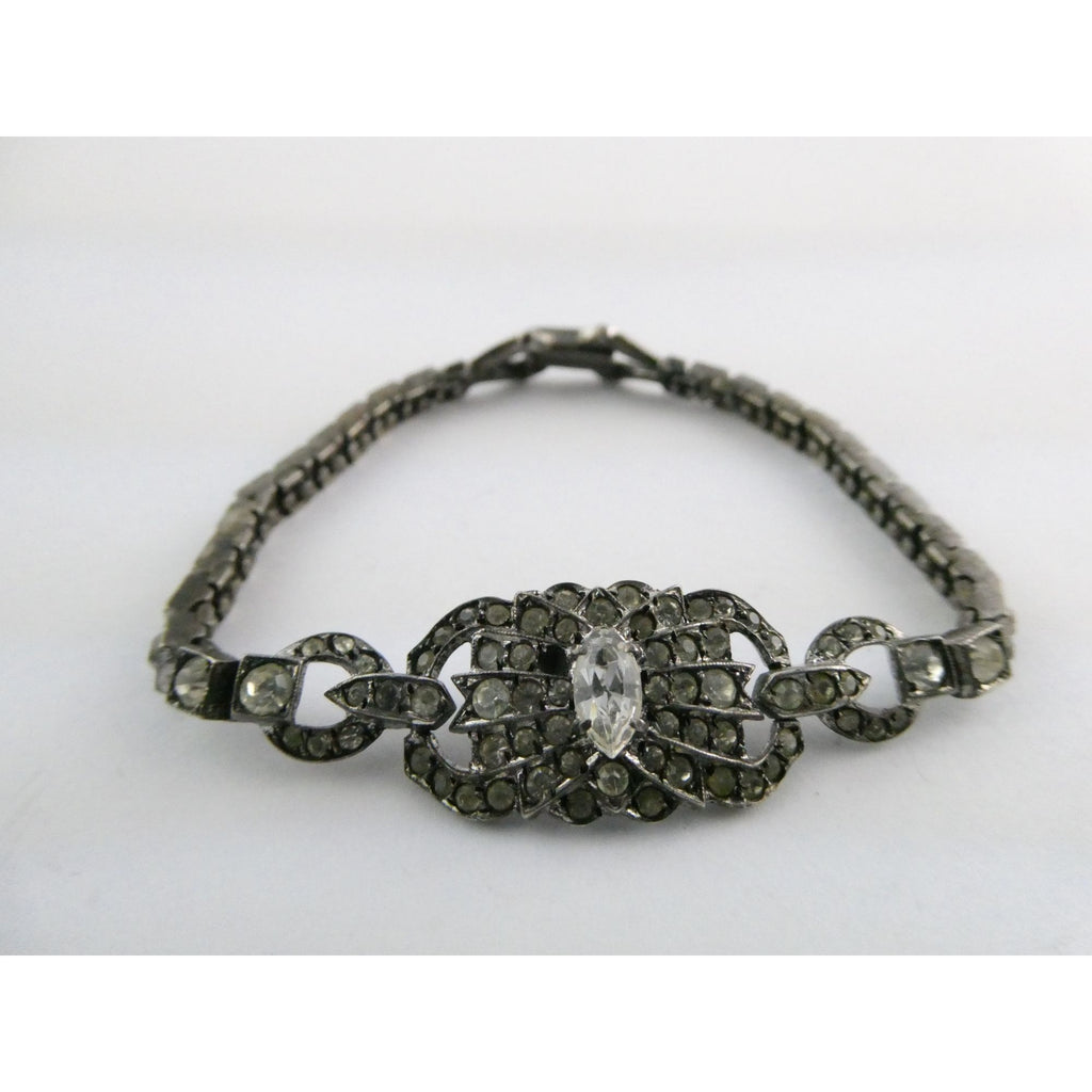 Vintage OTIS Sterling Silver and Paste Glass Art Deco Bracelet 1 MISSING 7 Inch