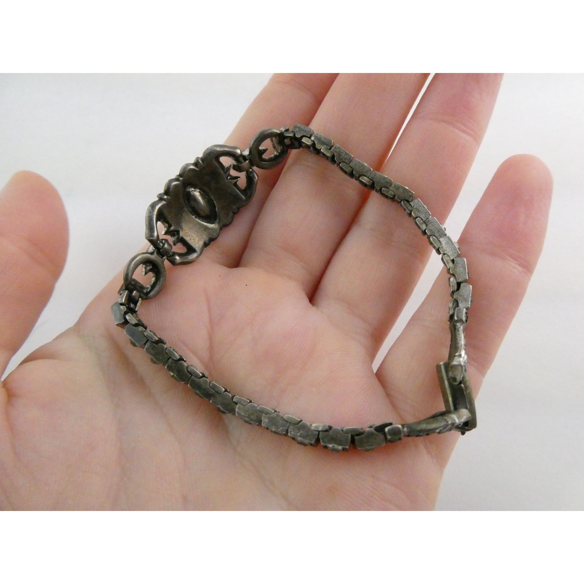 Vintage OTIS Sterling Silver and Paste Glass Art Deco Bracelet 1 MISSING 7 Inch