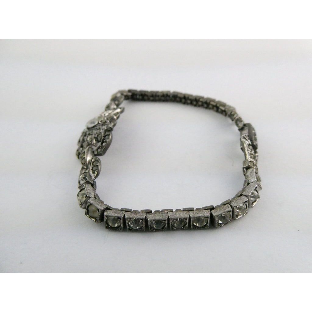 Vintage OTIS Sterling Silver and Paste Glass Art Deco Bracelet 1 MISSING 7 Inch