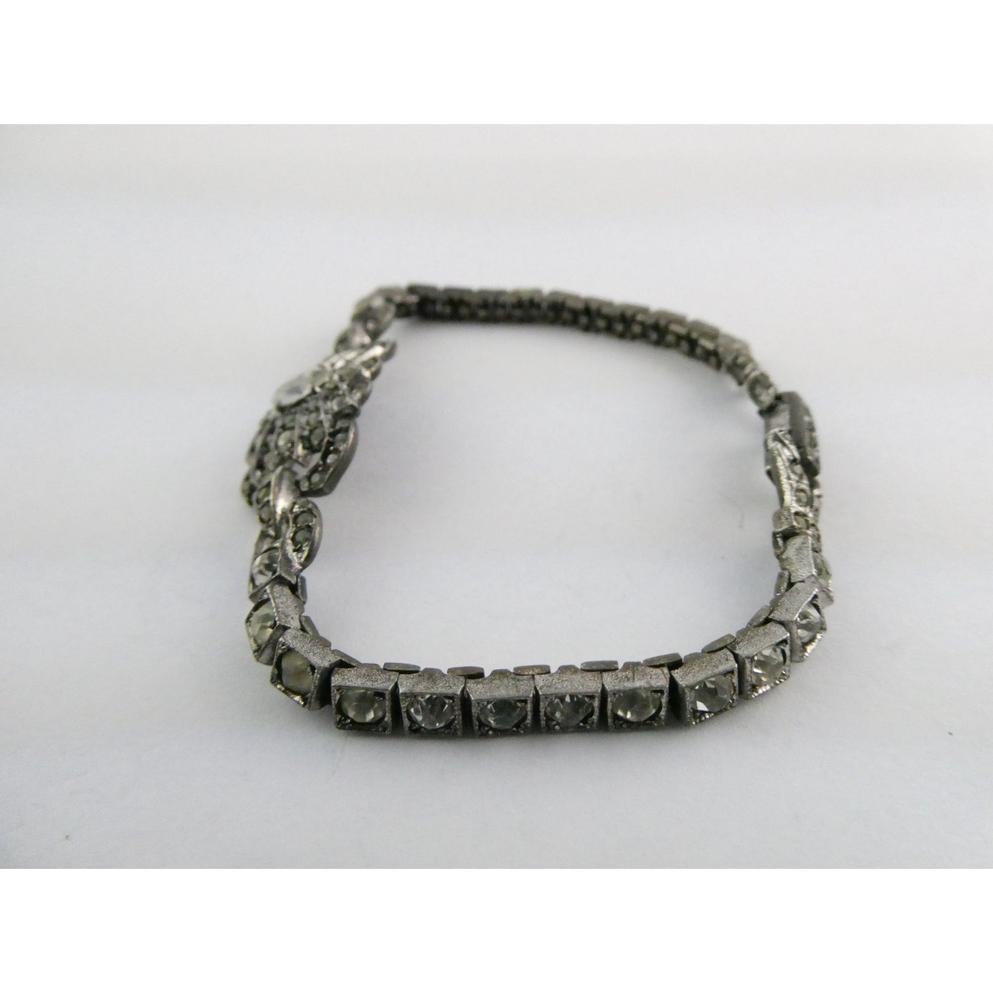 Vintage OTIS Sterling Silver and Paste Glass Art Deco Bracelet 1 MISSING 7 Inch
