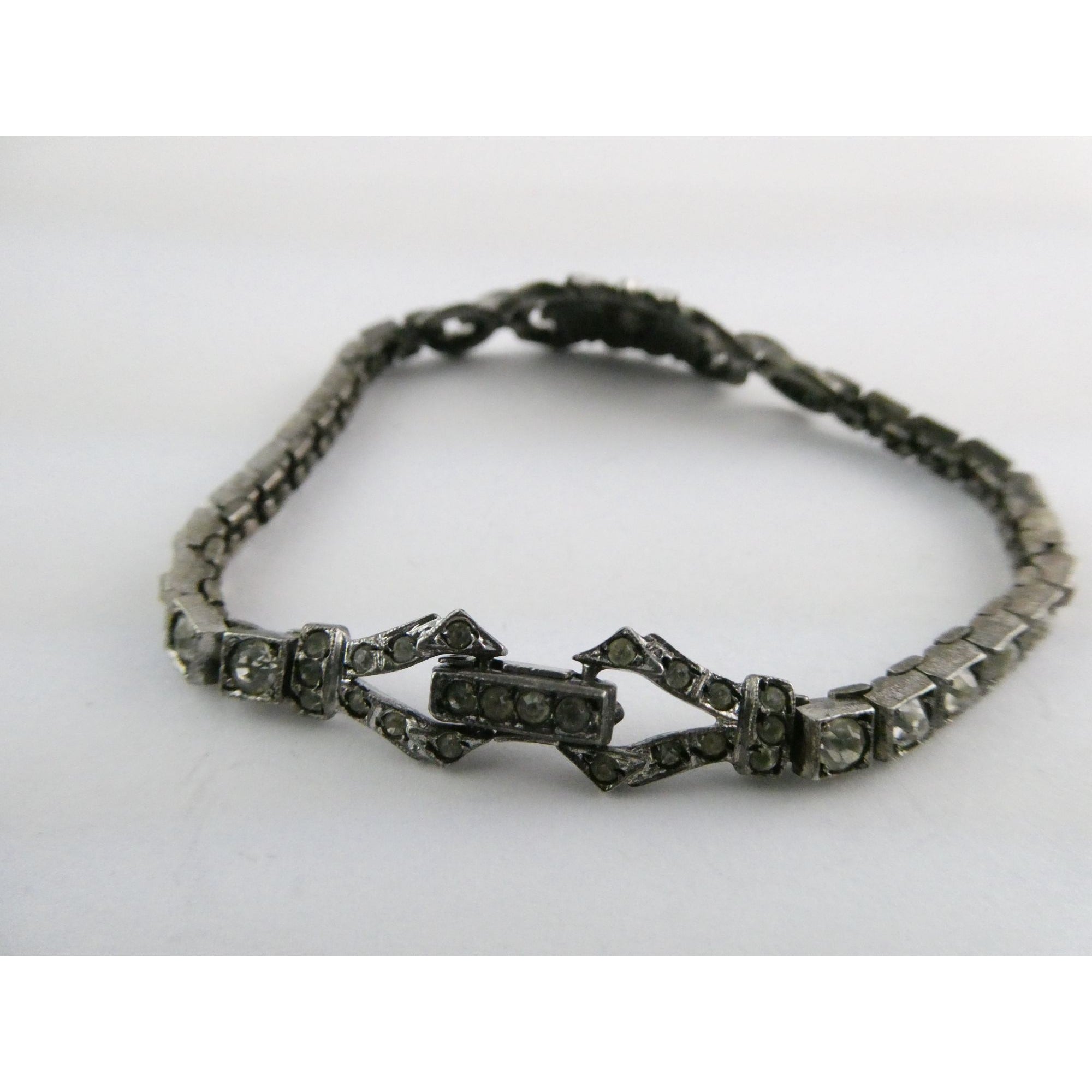 Vintage OTIS Sterling Silver and Paste Glass Art Deco Bracelet 1 MISSING 7 Inch