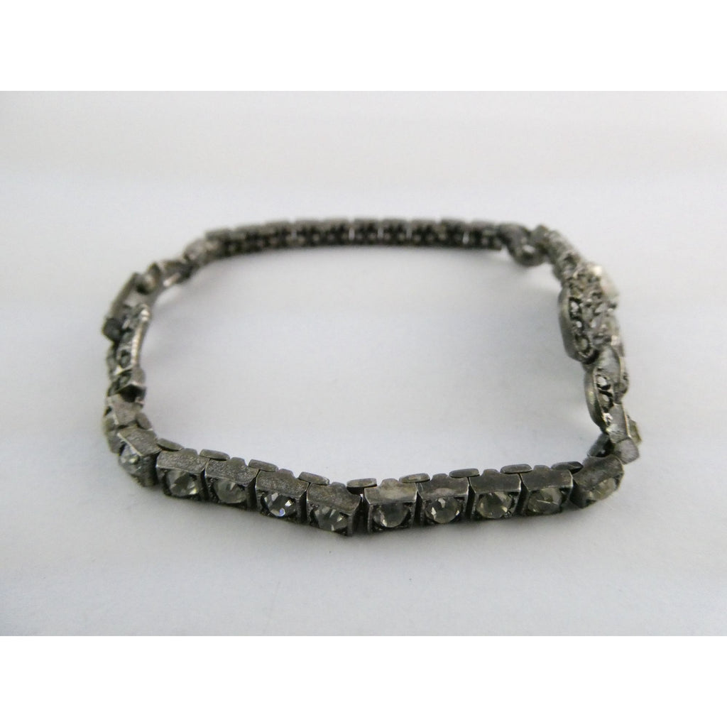 Vintage OTIS Sterling Silver and Paste Glass Art Deco Bracelet 1 MISSING 7 Inch