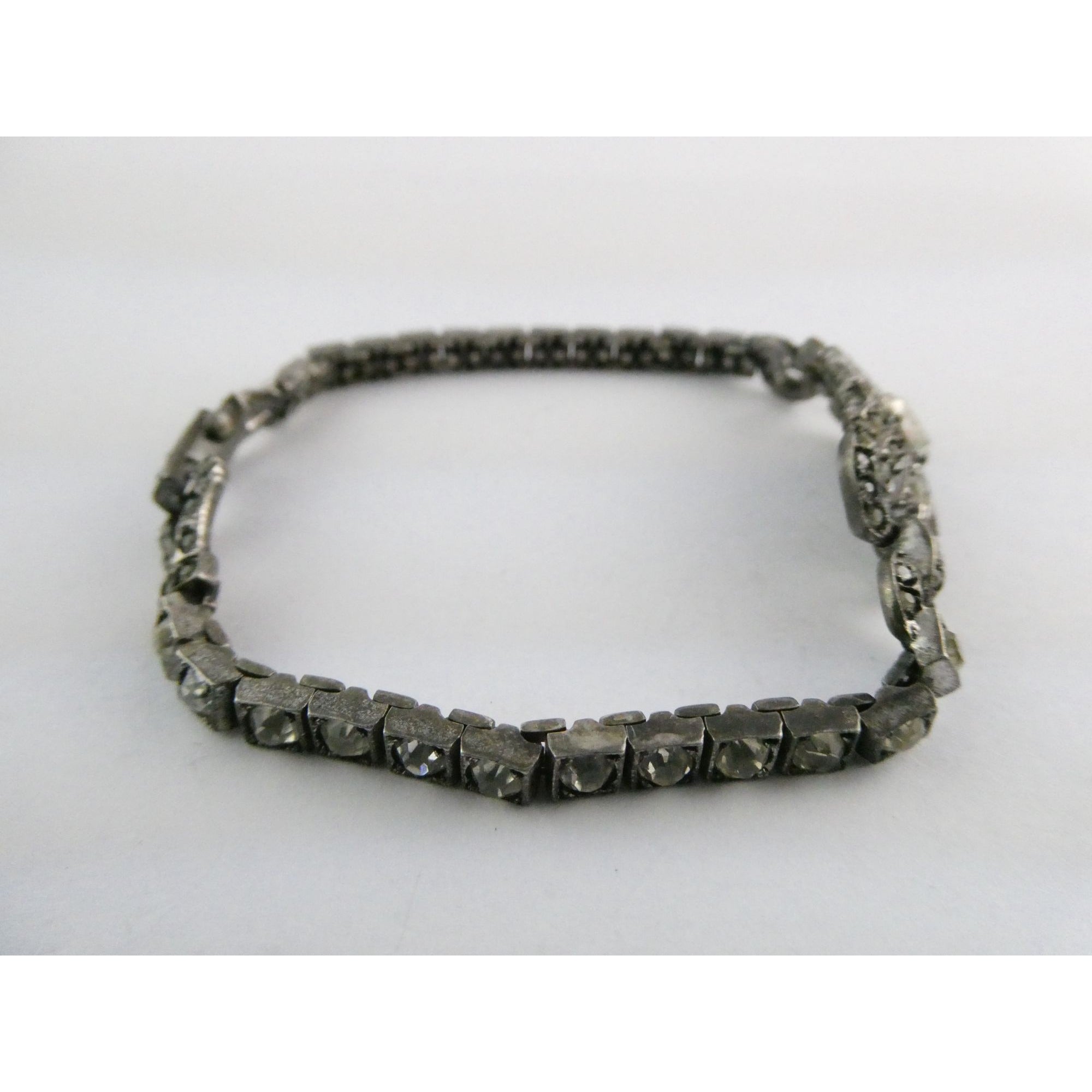 Vintage OTIS Sterling Silver and Paste Glass Art Deco Bracelet 1 MISSING 7 Inch