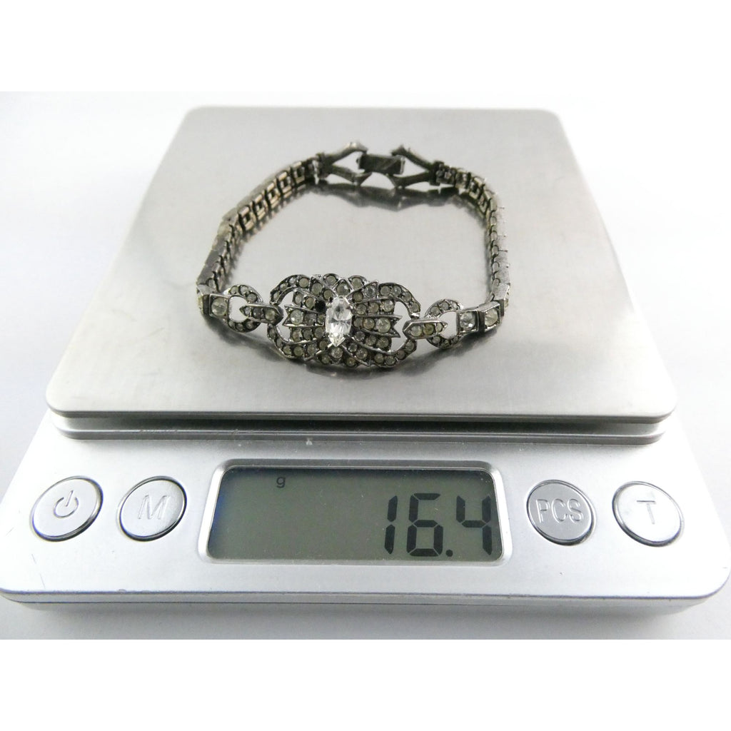 Vintage OTIS Sterling Silver and Paste Glass Art Deco Bracelet 1 MISSING 7 Inch