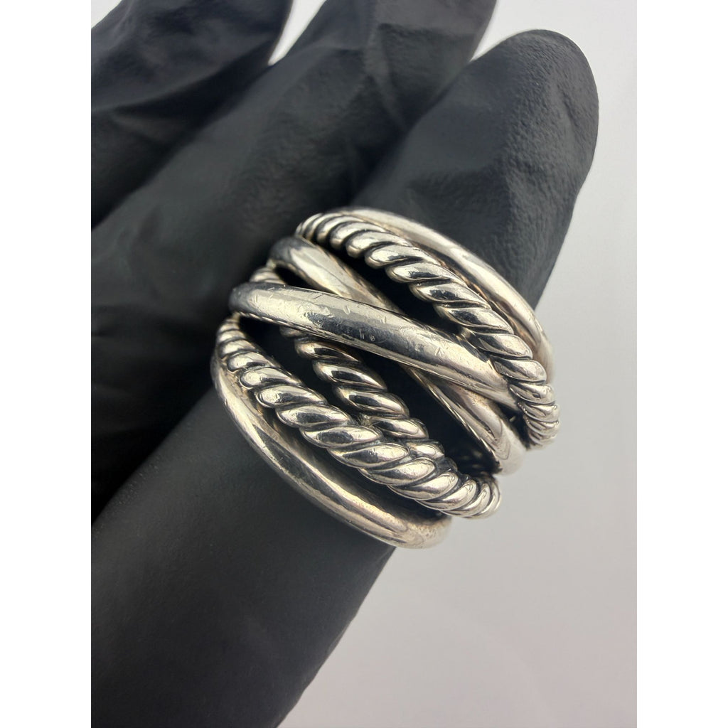 DY David Yurman Sterling Silver Cable Crossover Ring Size 6.75 Weighs 18.5g 925