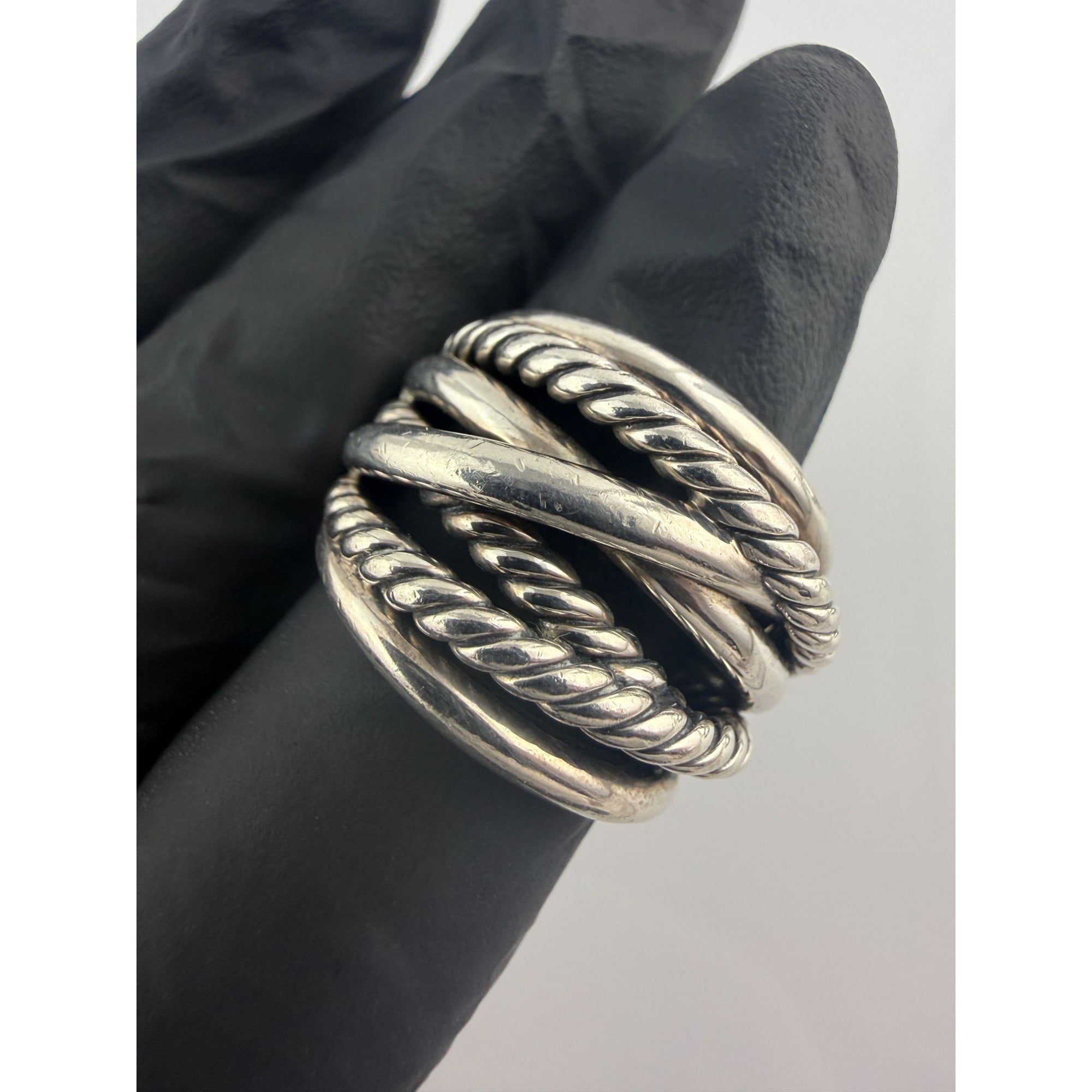 DY David Yurman Sterling Silver Cable Crossover Ring Size 6.75 Weighs 18.5g 925