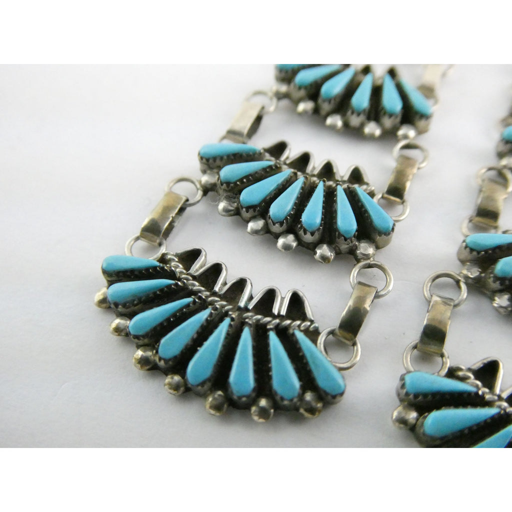 Southwestern Sterling Silver Turquoise Petit Point Clip on Earrings 14.6g 3 Inch