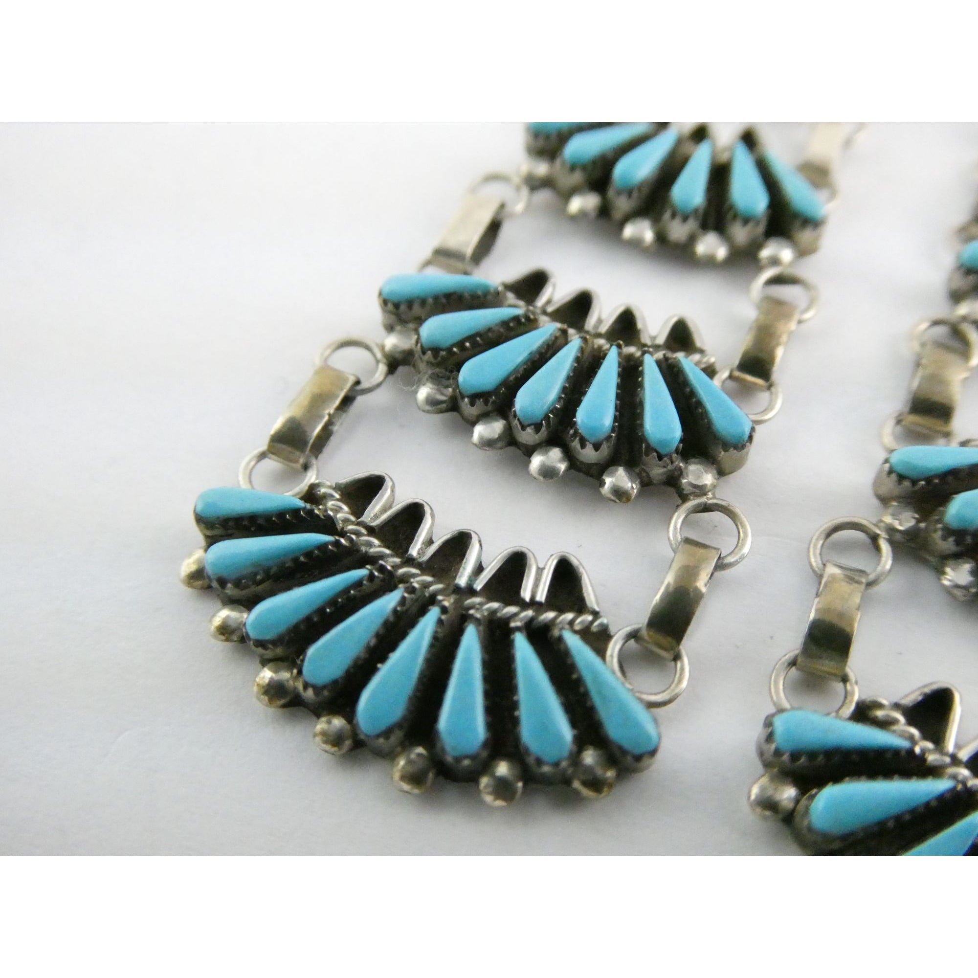 Southwestern Sterling Silver Turquoise Petit Point Clip on Earrings 14.6g 3 Inch