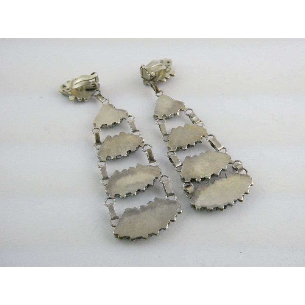 Southwestern Sterling Silver Turquoise Petit Point Clip on Earrings 14.6g 3 Inch