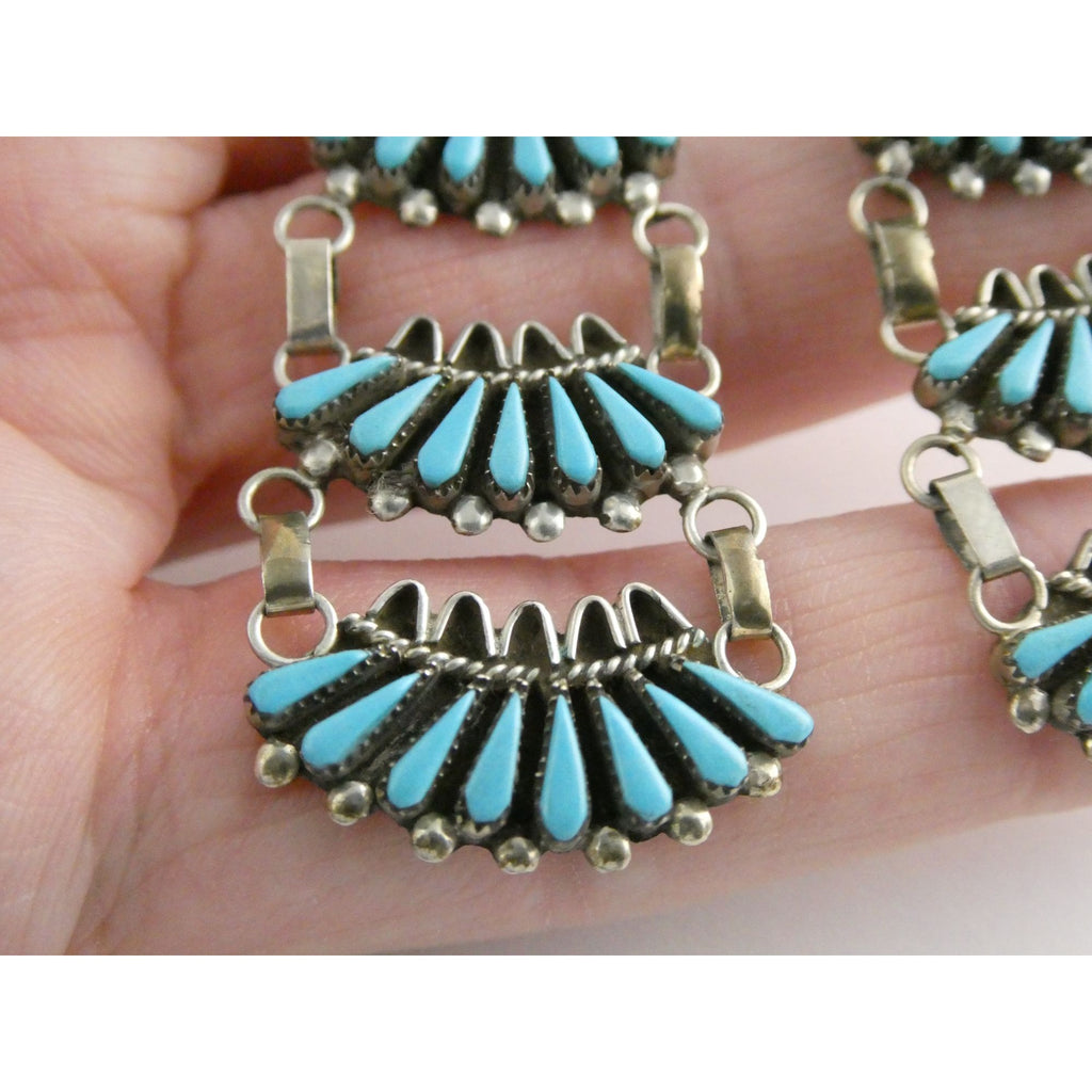 Southwestern Sterling Silver Turquoise Petit Point Clip on Earrings 14.6g 3 Inch