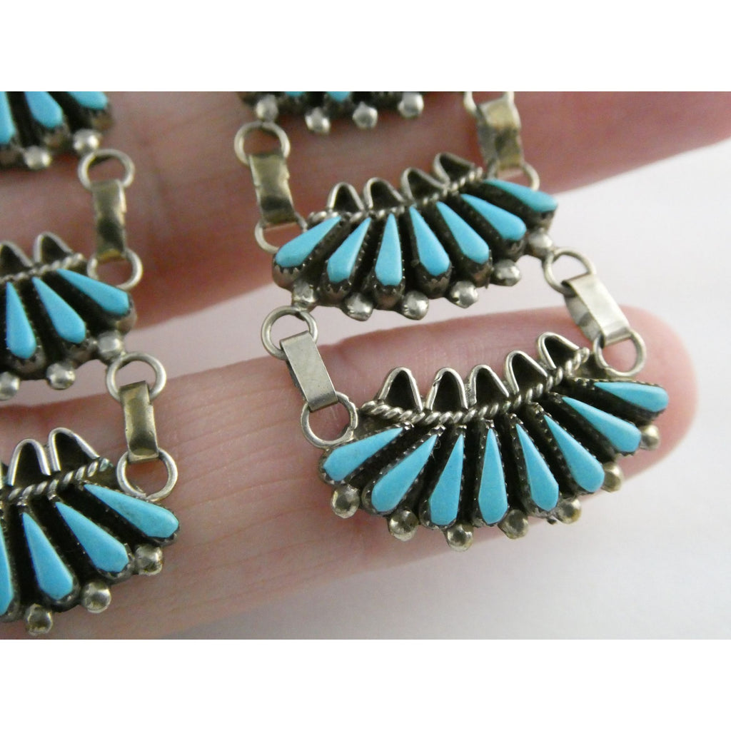 Southwestern Sterling Silver Turquoise Petit Point Clip on Earrings 14.6g 3 Inch